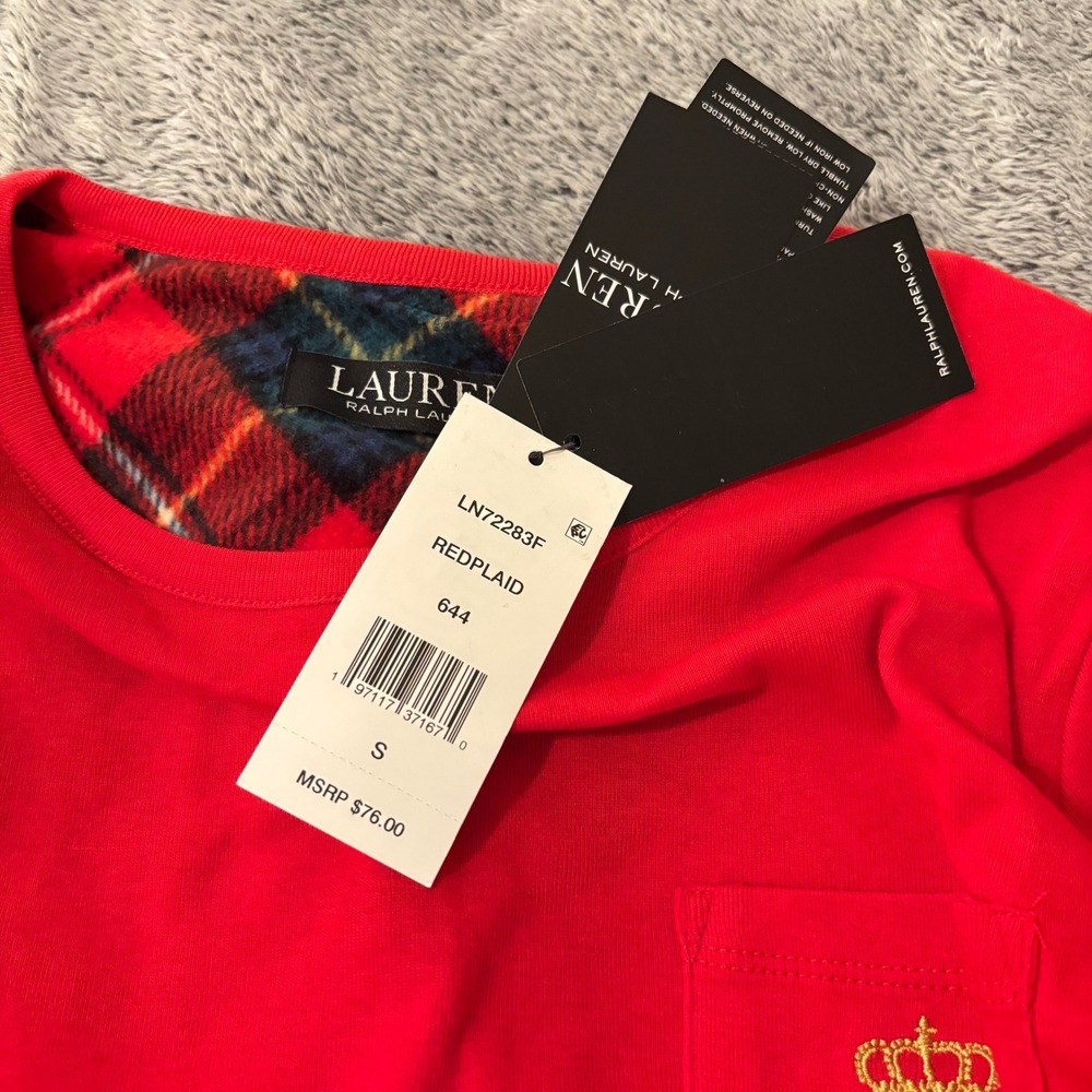 Lauren Ralph Lauren Women S Monogram Logo Pocket Long Sleeve Pajama Top 19612 - Picture 10 of 16